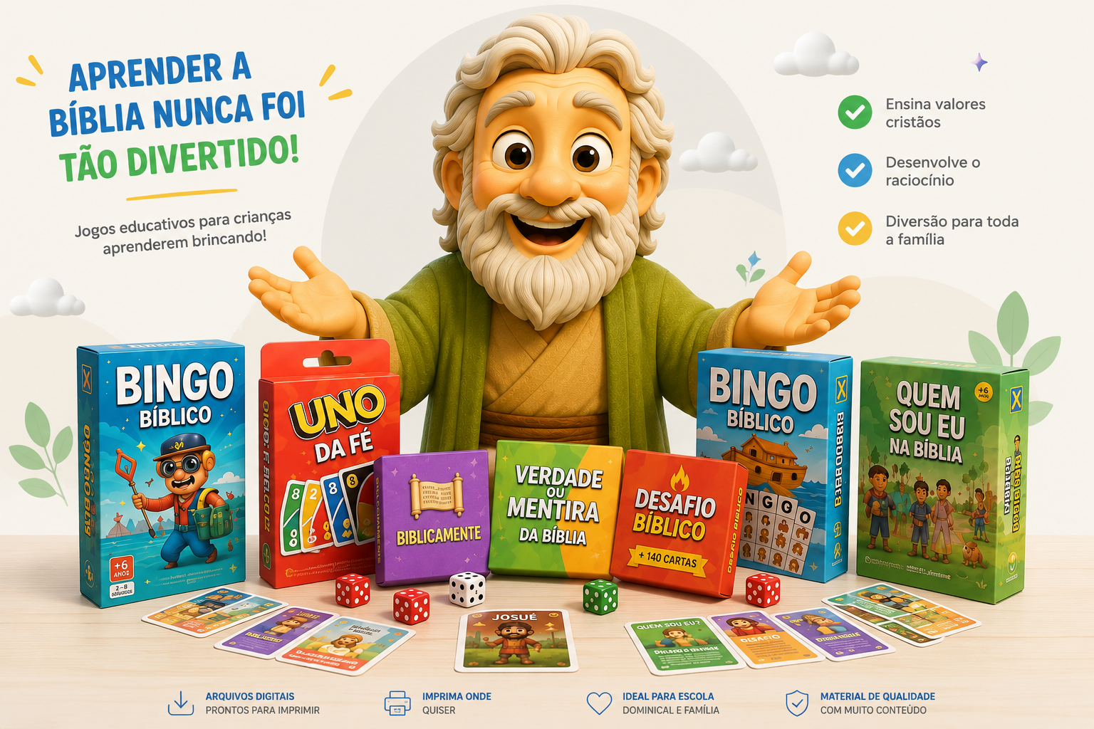 Crianças brincando com os jogos bíblicos Noé Play Kids